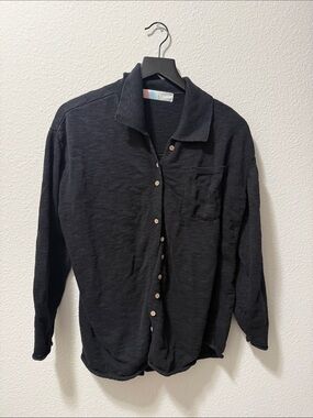 FP Beach Black Ribbed Knit Button Cardigan Beach Cover Up XS